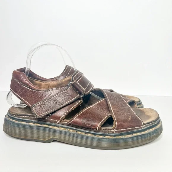 VTG Y2K Dr. Martens Chunky Fisherman Sandals Brown Leather Size 10 MadeinEngland